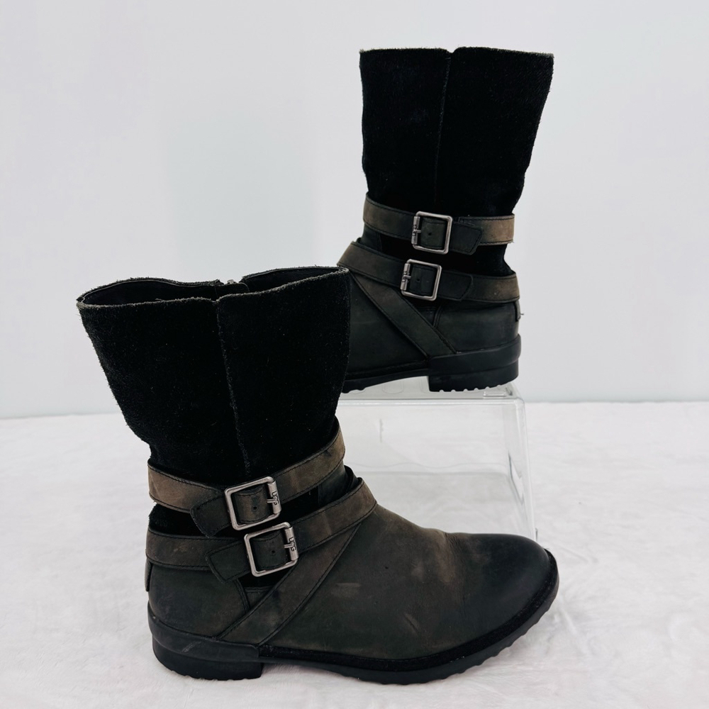 Ugg Lorna Black Boots Waterproof Genuine Leather Wool Lined 8.5” Shaft Size 8.5